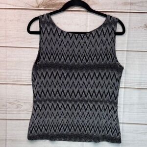VTG Y2K Fashion Bug Black White Chevron Metallic Beaded Tank Top L Sleeveless